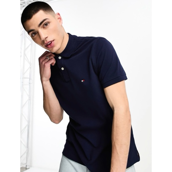 TOMMY HILFIGER • Navy Blue Classic Short Sleeve Polo Shirt - Picture 16 of 16